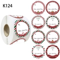 500 Christmas gift tags roll with red and green festive striped round sticker labels - Roll Decorative Stickers (K124)