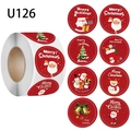 Rolle mit 500 roten Weihnachtsaufklebern mit 8 Cartoon-Motiven für Geschenkverpackungen - Weihnachts-Cartoon-Mix (U126)