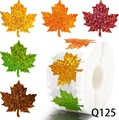 Holografische Ahornblatt-Glitzeraufkleber in fünf Herbstfarben auf einer 3,8cm Rolle - Rund (Q125)