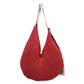 Große dunkelrote Häkeltasche mit Blumenmuster-Schultergurt für Strand und Urlaub - Rot