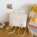 Vintage preppy style cream white small backpack and crossbody bag for travel - White