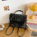 Retro black faux leather mini backpack with silver buckles and adjustable straps - Black