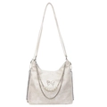 Borsa a tracolla in denim bianco crema con jacquard a farfalla, perle e catene argento - Bianco Sporco