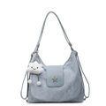 Light blue faux leather shoulder bag with star charm and cute white cloud pendant - Blue
