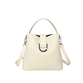 Schicke beige geflochtene Beuteltasche aus Leder mit silberner D-Ring Schnalle - Einheitsgröße / Weiß
