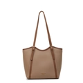Sac cabas en cuir grainé kaki avec bandoulières marron foncé et logo doré élégant - Kaki