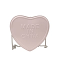Pink heart-shaped crossbody bag with embossed lettering and silver metal chain strap - Pink