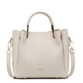 Sac bandoulière élégant en cuir blanc crème avec poignée dorée et logo en métal - Blanc Cassé