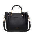 Sac cabas classique en cuir litchi noir avec poignée en métal doré et bandoulière - Noir