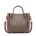 Sac à main en cuir grainé gris éléphant avec logo doré et bandoulière amovible - Gris