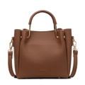 Sac à main marron texture litchi avec poignée dorée et bandoulière amovible - Marron