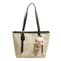 Retro grey embossed tote bag with teddy bear charm and black leather handles - With Pendant / Apricot