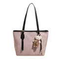 Dusty pink embossed tote bag with teddy bear charm and black slim handles - With Pendant / Pink