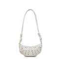 Borsa a tracolla a mezzaluna in pelle bianca con borchie argento e nodo decorativo - Bianco Sporco