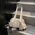 Minimalist white faux leather shoulder bag featuring a silver star charm and slim straps - With Pendant / White