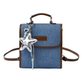 Vintage Denim Rucksack in Blau mit braunem Lederbesatz und Sternanhänger für Damen - Mit Anhänger / Braun