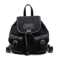 Mini mochila negra de cuero y tela de lentejuelas con detalle de lazo en la solapa - Negro