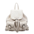 Mini mochila chic de mezclilla crema con lazo de lentejuelas y detalles de hebilla de metal - Blanco Roto
