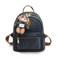 Minimalistischer, dunkelblauer Denim-Rucksack mit großem Fassungsvermögen und Bärenanhänger - Mit Anhänger / Braun