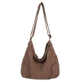 Brown canvas hobo bag with large capacity, side pockets and adjustable shoulder strap - Brown