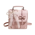 Rosa Preppy-Rucksack mit Schleife, Perlenkette und karierter Klappe für Damen - Rosa