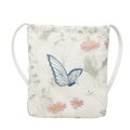 Borsa a secchiello beige minimalista con ricami floreali e farfalle e tracolla sottile - Bianco Sporco