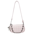 Borsa sottospalla a scacchi rosa con catena d'argento e ciondolo a forma di cane - Con Ciondolo / Rosa