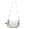 Sac bandoulière à carreaux beige avec chaîne argentée et pendentif chien ballon - Sans Pendentif / Blanc Cassé