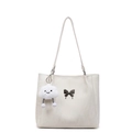 Bolso tote grande blanco crema con logo metálico de mariposa y colgante nube - Blanco Roto