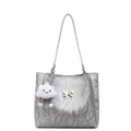 Bolso tote plateado metalizado con detalle de mariposa y colgante de nube - Plateado