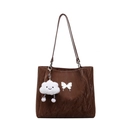 Dark brown crinkled tote bag with silver butterfly and plush charm in 2025 style - Coffee