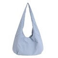 Light blue large capacity nylon hobo shoulder bag with casual pleated design for women - Blue