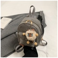 Mini gray quilted backpack with sheep plush keychain and gold-tone metal hardware - With Pendant / Gray