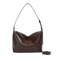 Grand sac cabas minimaliste en cuir marron foncé avec bandoulière réglable et fermeture - Marron