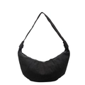 Borsa a tracolla croissant nera minimalista con cuciture curve e dettagli con nodi - Nero