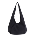 Minimalist black hobo shoulder bag with wide strap and large capacity design - Black
