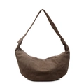 Borsa croissant marrone scuro in tela testurizzata con dettaglio di pieghe vintage - caffè