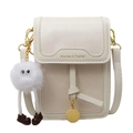 Borsa a tracolla avorio per cellulare in ecopelle con pompon e ciondolo dorato - Con Ciondolo / Bianco Sporco