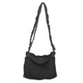 Borsa a tracolla in tela nera minimalista con bordi a vivo e trama di tessuto - Nero