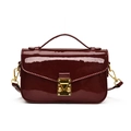Glossy burgundy patent leather crossbody bag with gold metal hardware and top handle - Red