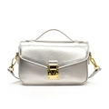 Silver metallic chain handbag with gold-tone hardware and vintage clasp closure - Silver