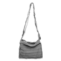 Borsa a tracolla in tela grigia con bordi sfrangiati retrò e tracolla regolabile - grigio scuro