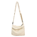 Minimalist cream canvas shoulder bag with unique raw edge stitching and zipper closure - Off White