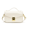 Glossy white patent leather chain square bag with gold hardware and top handle - White