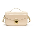 Elegant beige patent leather crossbody bag with glossy mirror finish and gold S-lock - Khaki