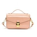 Pink glossy patent leather crossbody bag with golden chain and triangle lock - Pink