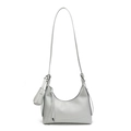 Bolso baguette gris claro con textura de grano lichi y mini monedero a juego - Azul