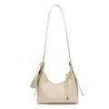 Bolso de hombro media luna crema minimalista con textura litchi y mini estuche con cremallera - Blanco
