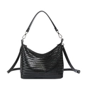 Klassische schwarze Eimertasche mit Webmuster, Metall-Logo und Umhängeriemen - Schwarz