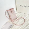 Pink jacquard mini crossbody phone bag with traditional Chinese knot button detail - White Buckle Pink